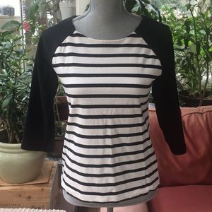 J.Crew Black and white striped 3/4 sleeve top, Sz S